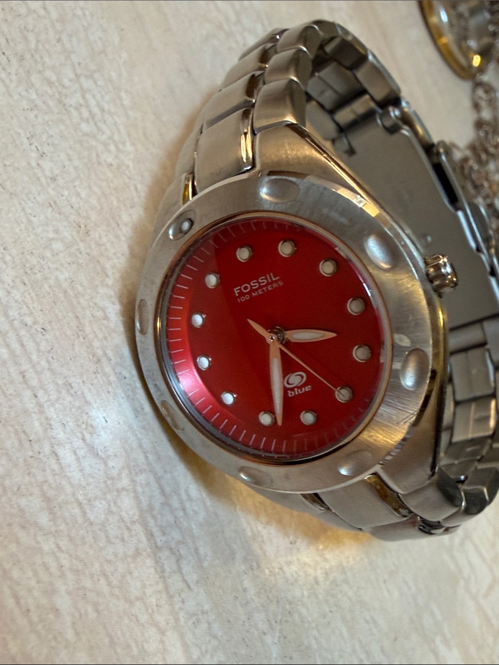 Fossil Stainless Steel Watch with Red Dial